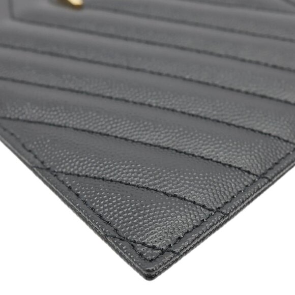 Yves Saint Laurent  Monogram Grain De Poudre Chevron Leather Zip Pouch Black - Picture 10 of 14